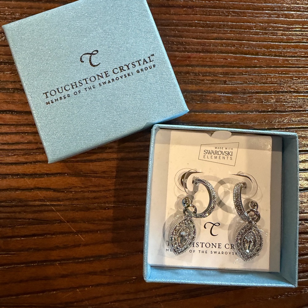 Touchstone Crystal Elegant Silver Tear Drop Pave Earrings - Picture 2 of 3